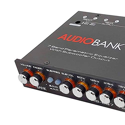 Audiobank EQ7 1/2 Din 7 Band Car Audio Equalizer EQ w/Front, Rear/Frequency Adjustable /3 RCA Input for Portable Devices + Subwoofer Output Built-in 43-120Hz, 60-200Hz Audiobank EQ7 1/2 Din 7 Band Car Audio Equalizer EQ w/Front, Rear/Frequency Adjustable /3 RCA Input for Portable Devices + Subwoofer Output Built-in 43-120Hz, 60-200Hz